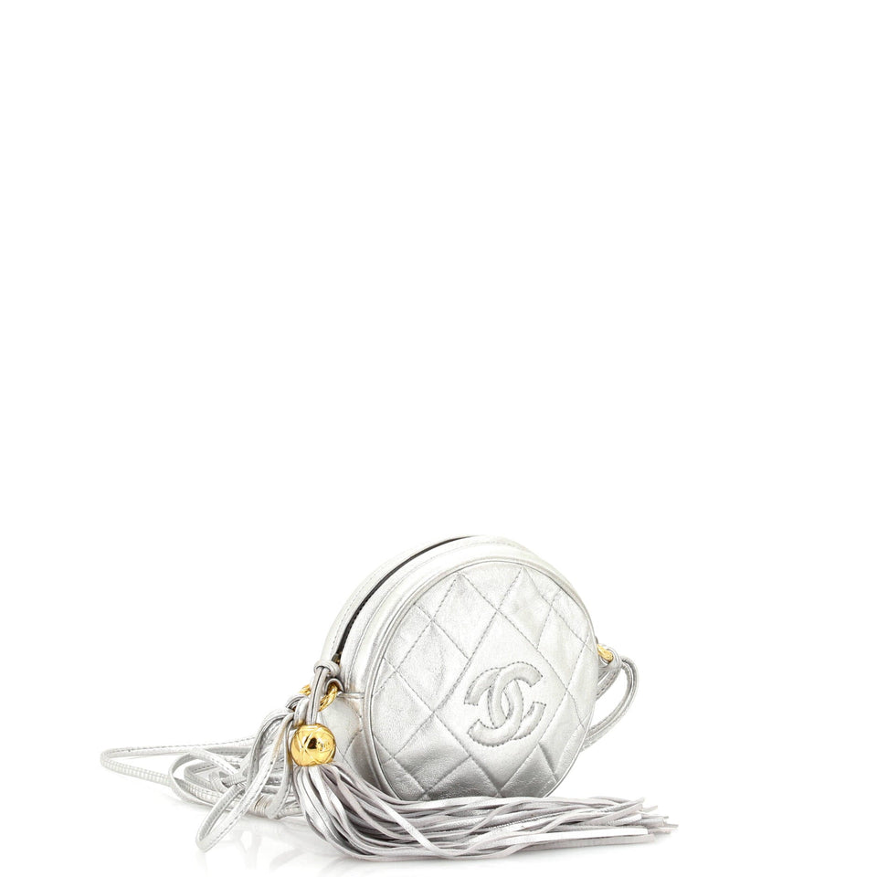 Vintage Round Tassel Crossbody Bag Quilted Leather Mini
