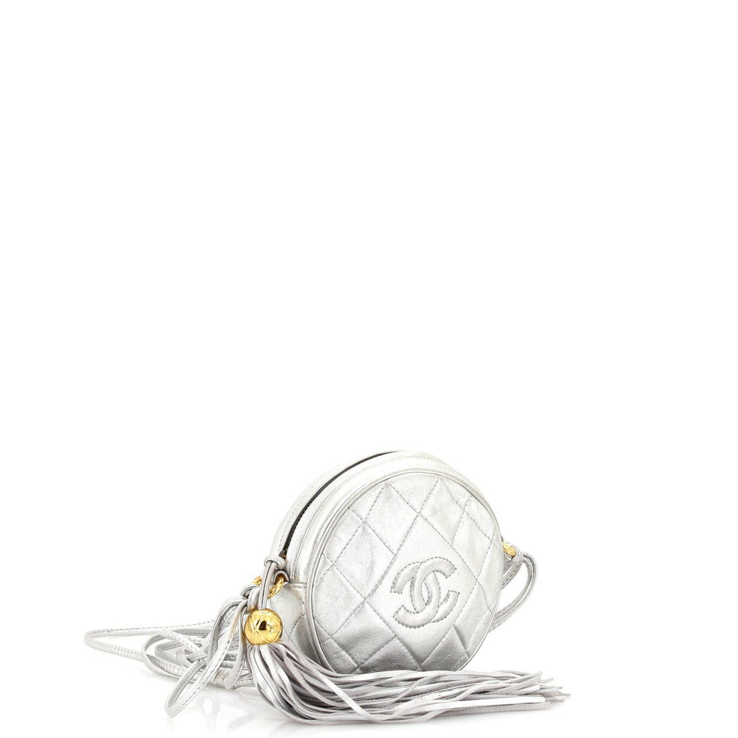 Vintage Round Tassel Crossbody Bag Quilted Leather Mini