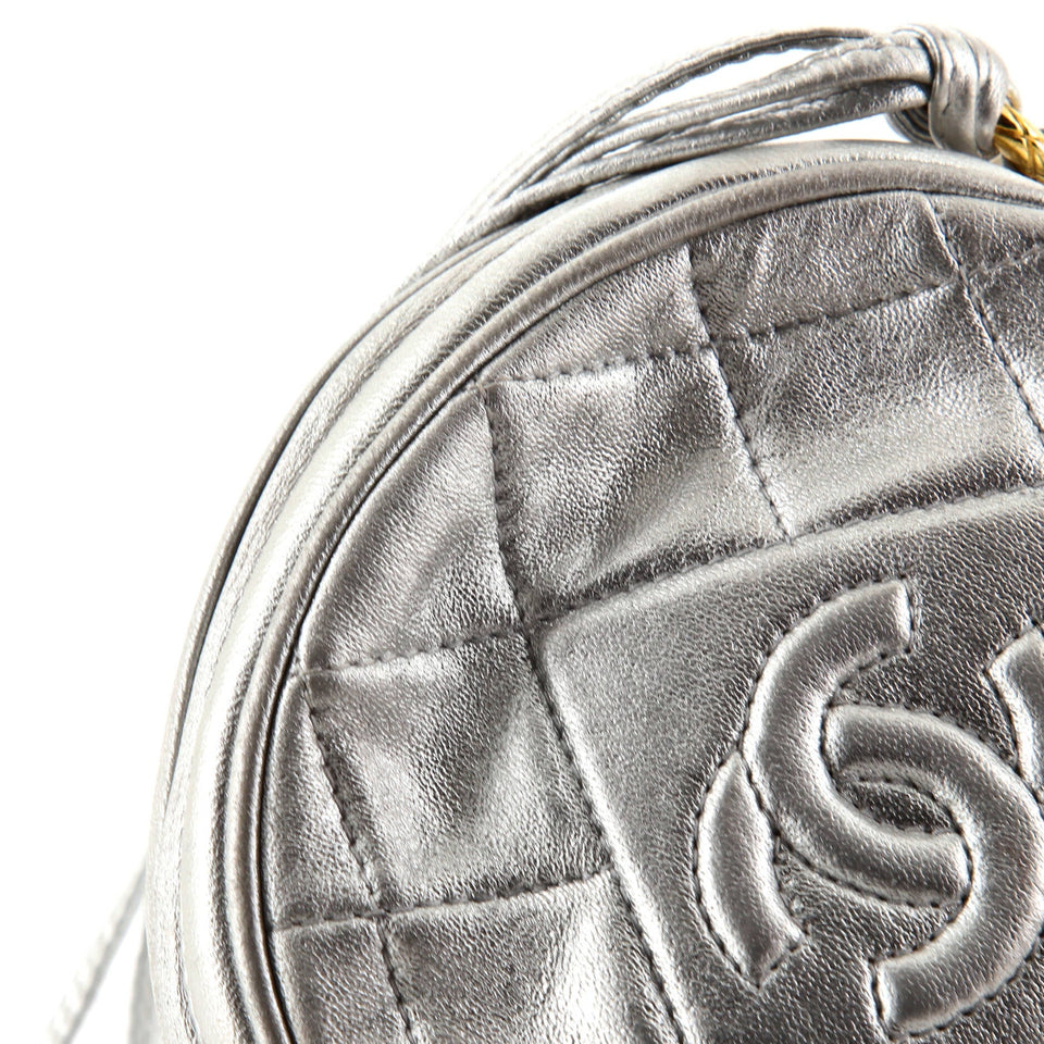 Vintage Round Tassel Crossbody Bag Quilted Leather Mini