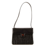 Vintage Square Resin Flap Bag Wicker and Leather Medium