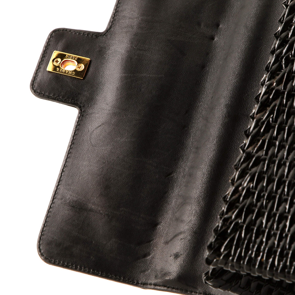 Vintage Square Resin Flap Bag Wicker and Leather Medium