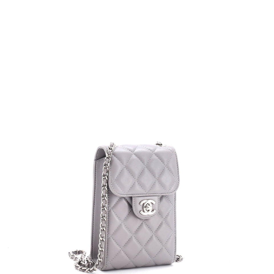 CC Flap Phone Holder Crossbody Bag Quilted Lambskin