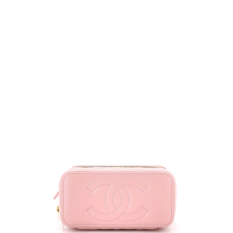 Pearl Samba Resin Classic Vanity Case with Chain Quilted Lambskin Small