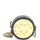 Golden Plate Round Clutch with Chain Quilted Metal and Lambskin Mini