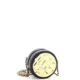 Golden Plate Round Clutch with Chain Quilted Metal and Lambskin Mini