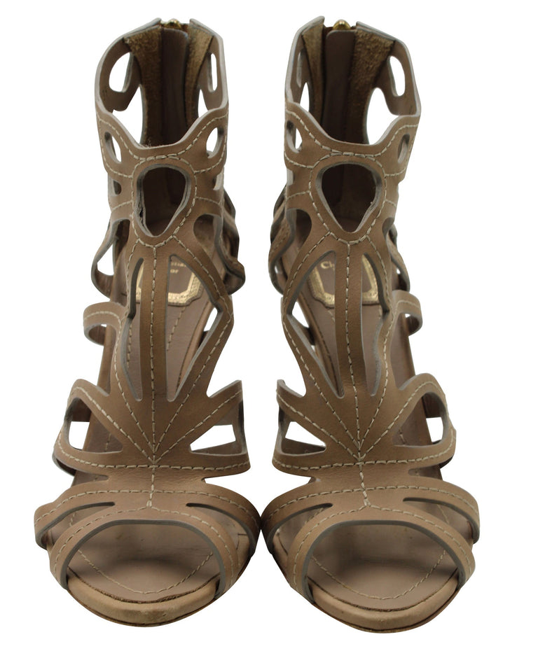 Dior Caged High Heel Sandals in Brown Leather