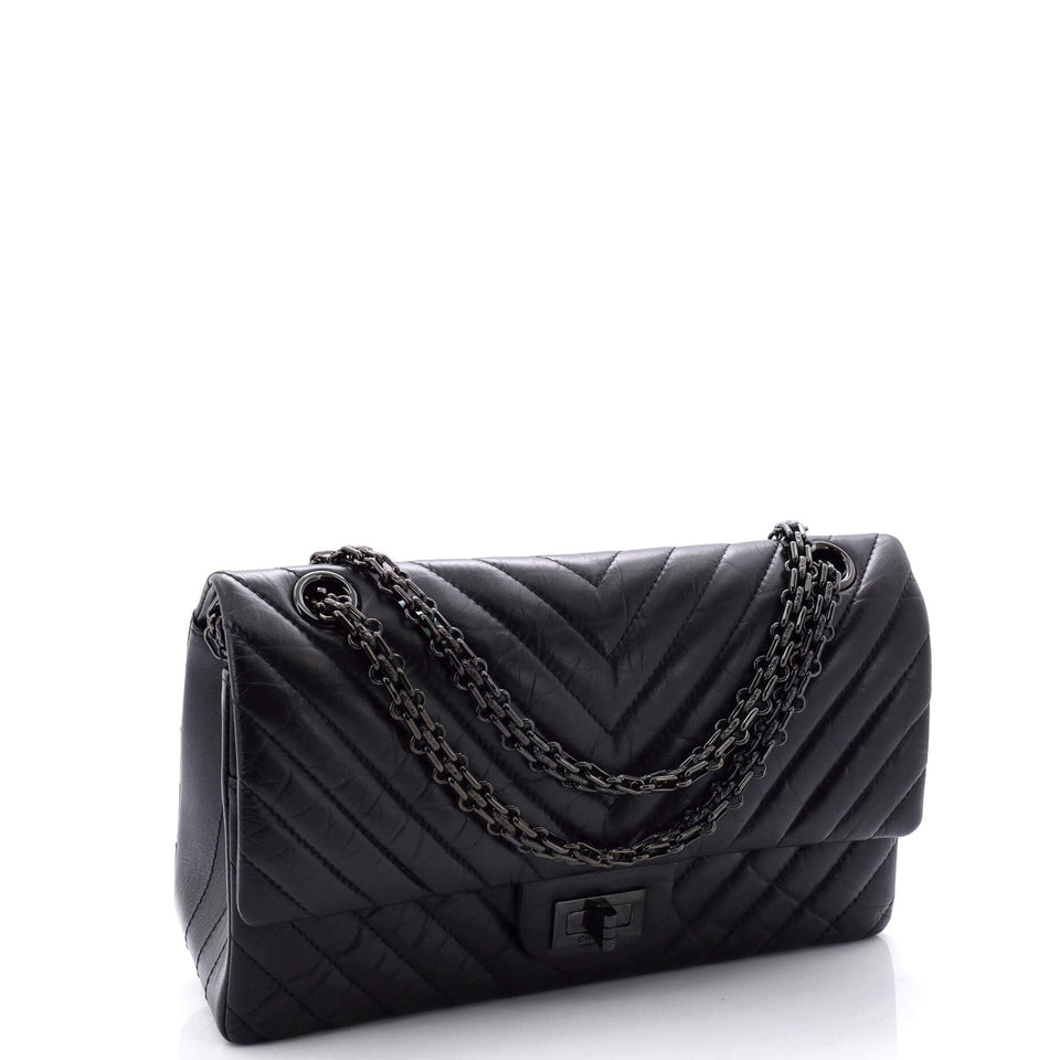 So Black Reissue 2.55 Flap Bag Chevron Aged Calfskin 225