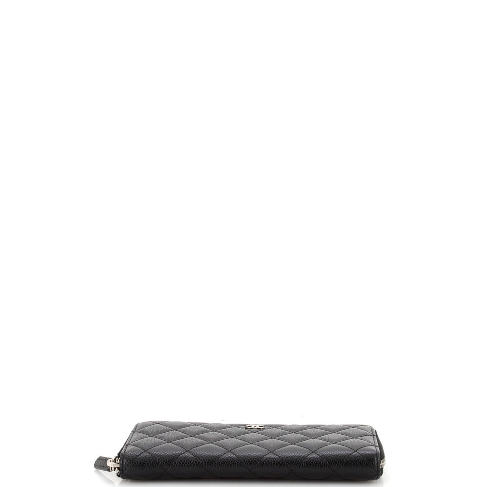 Zip Around Wallet Quilted Caviar Long