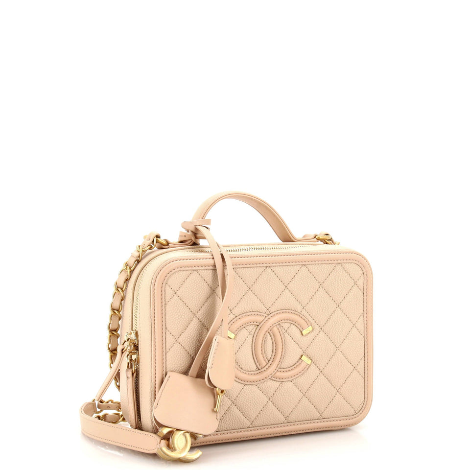 Filigree Vanity Case Quilted Iridescent Caviar Medium