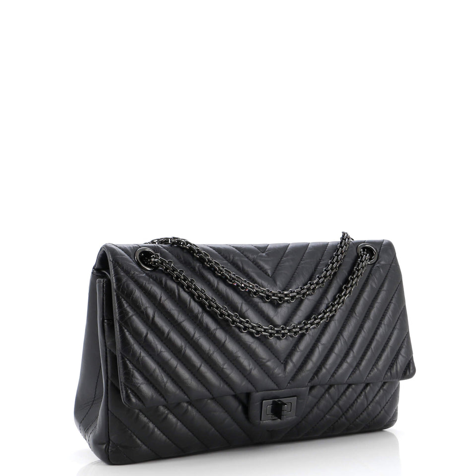 So Black Reissue 2.55 Flap Bag Chevron Aged Calfskin 226