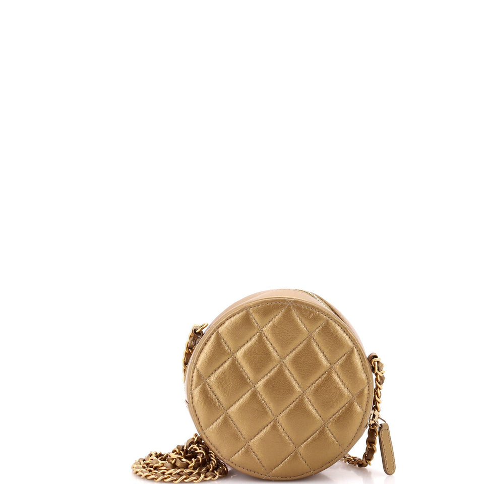 Egyptian Amulet Round Chain Clutch Quilted Calfskin Mini
