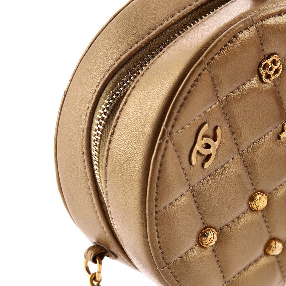 Egyptian Amulet Round Chain Clutch Quilted Calfskin Mini