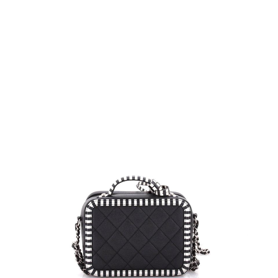 Filigree Vanity Case Quilted Caviar with Striped Leather Small