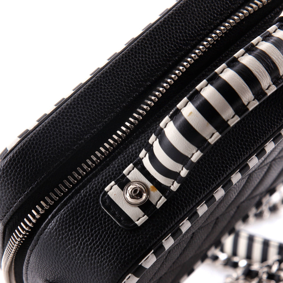 Filigree Vanity Case Quilted Caviar with Striped Leather Small