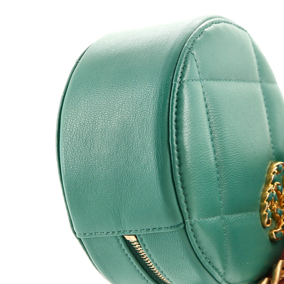 19 Round Clutch with Chain Quilted Leather