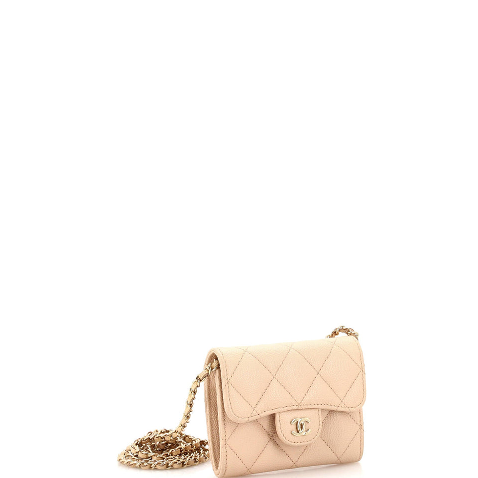 Classic Zip Around Card Holder on Chain Quilted Caviar Mini