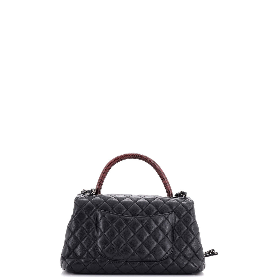 Coco Top Handle Bag Quilted Caviar with Lizard Small