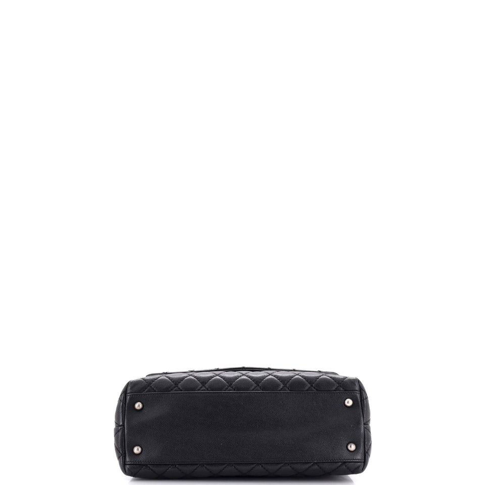 Coco Top Handle Bag Quilted Caviar with Lizard Small