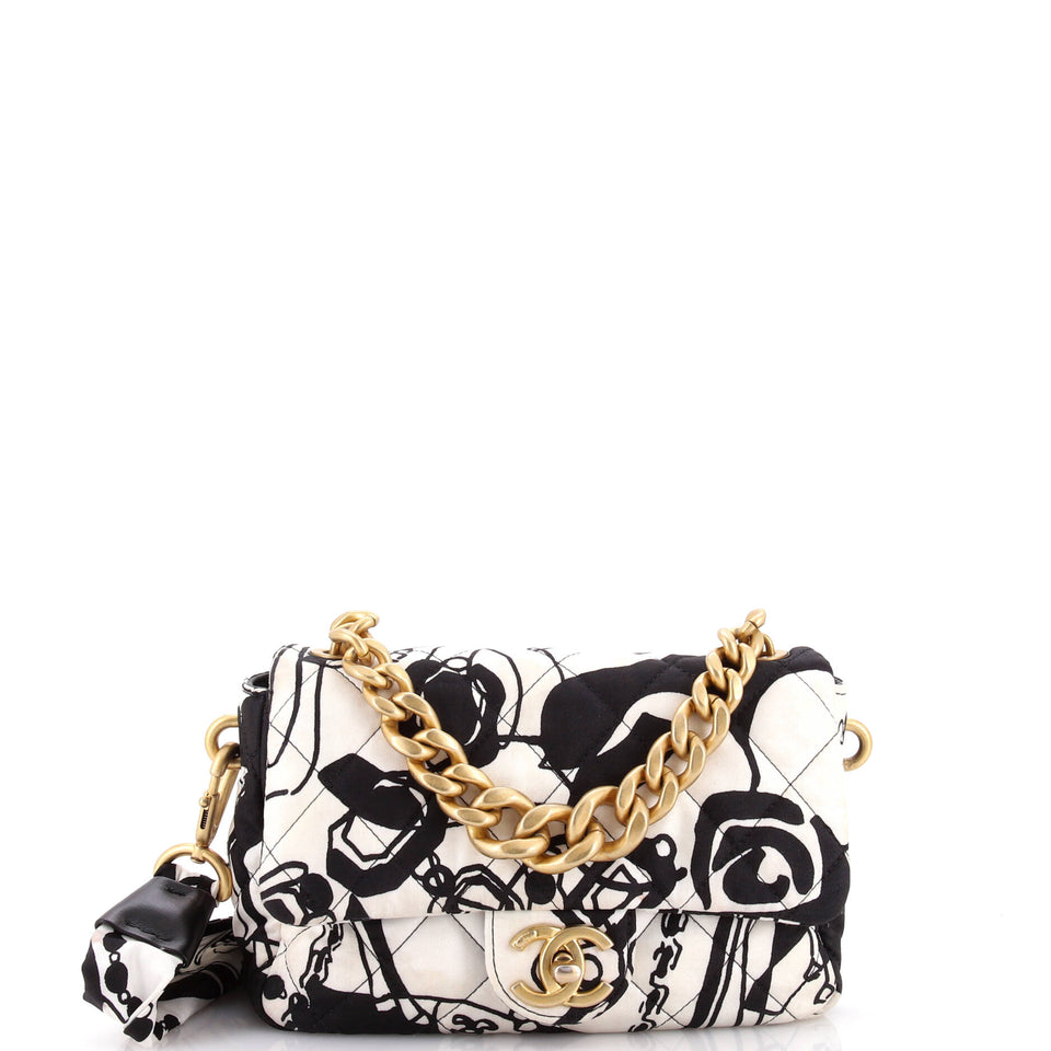 Deer Coco Flap Bag Quilted Printed Canvas Mini