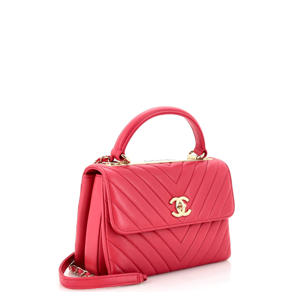 Trendy CC Top Handle Bag Chevron Lambskin Small