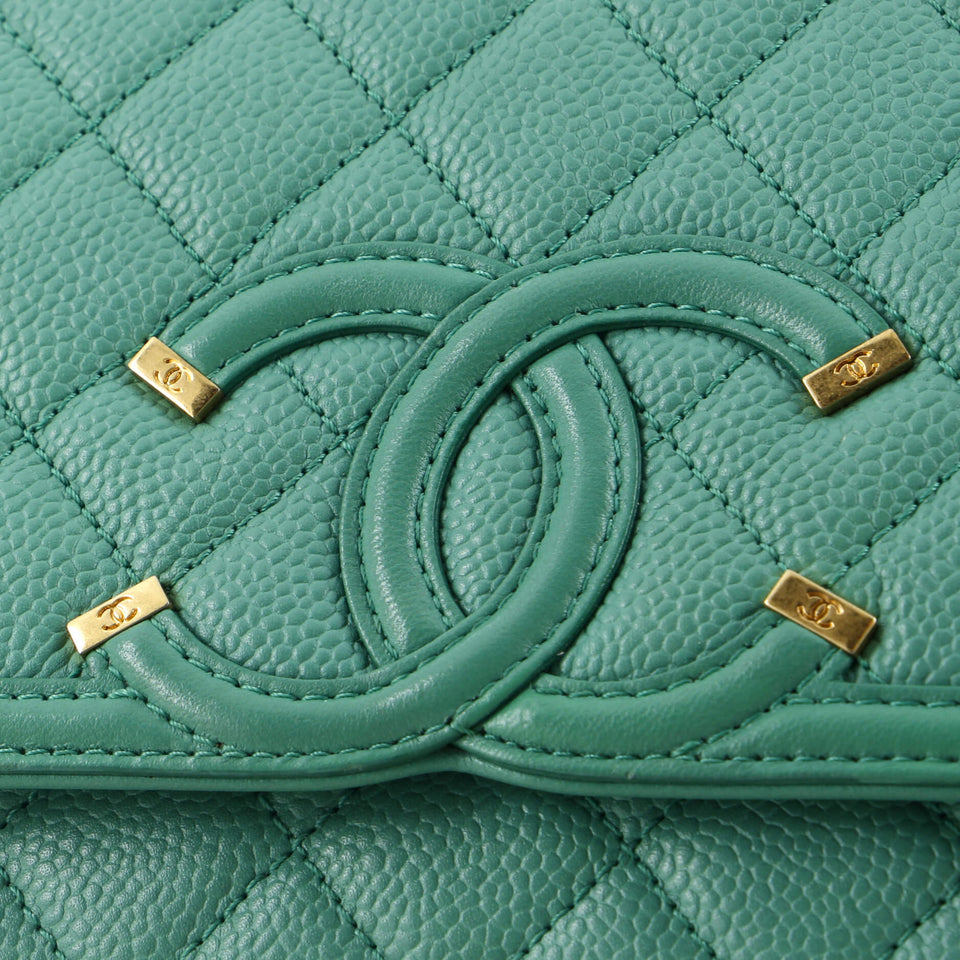Filigree Flap Bag Quilted Caviar Medium