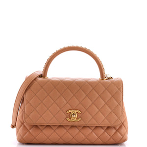 Coco Top Handle Bag Quilted Caviar with Chain Detail Handle Small