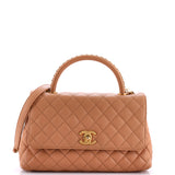Coco Top Handle Bag Quilted Caviar with Chain Detail Handle Small
