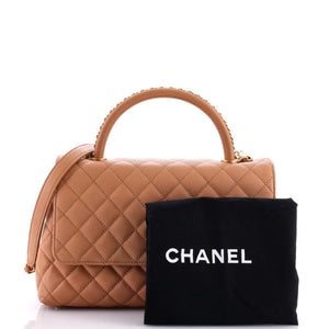 Coco Top Handle Bag Quilted Caviar with Chain Detail Handle Small