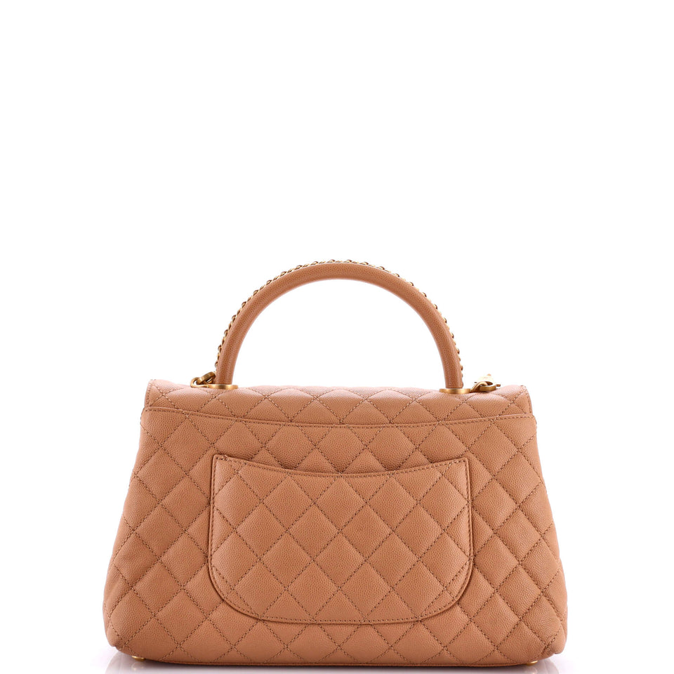 Coco Top Handle Bag Quilted Caviar with Chain Detail Handle Small