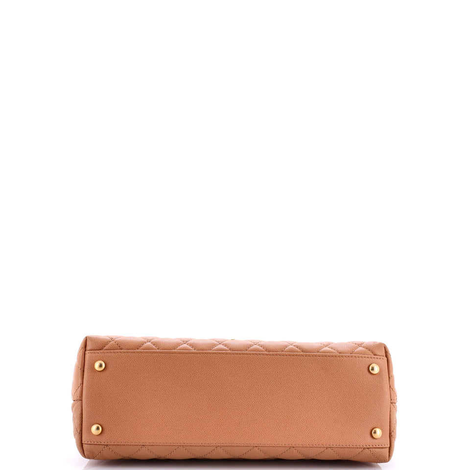 Coco Top Handle Bag Quilted Caviar with Chain Detail Handle Small