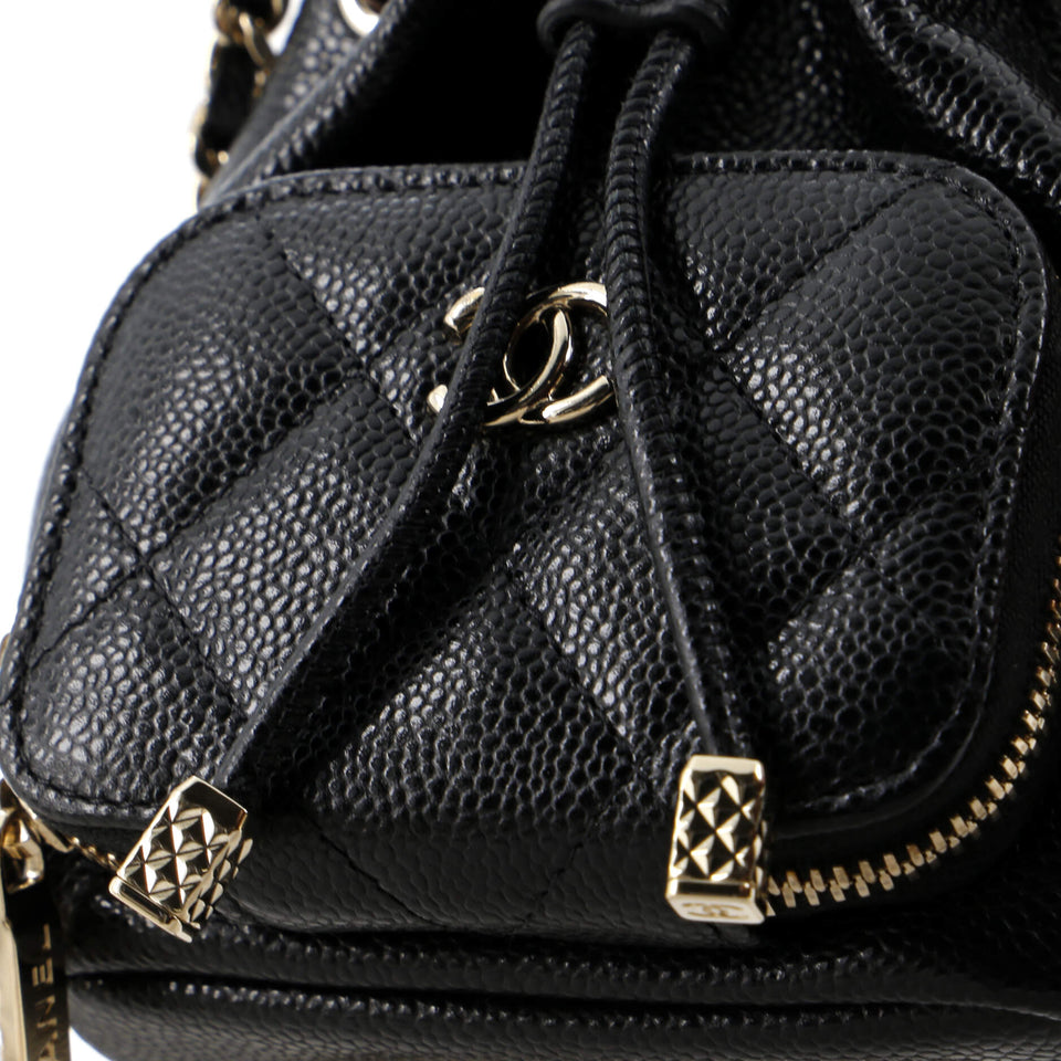 Business Affinity Drawstring Bucket Bag Quilted Caviar Mini