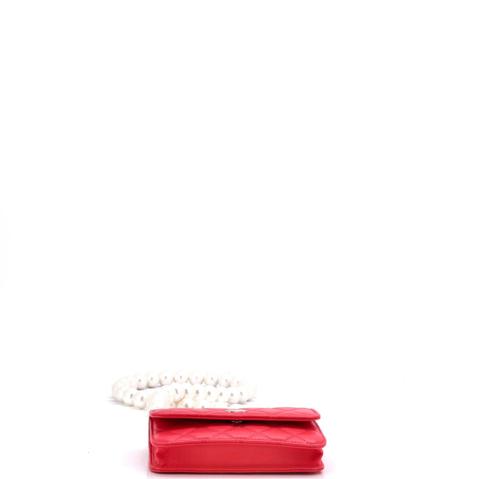 Pearl Strap Clutch with Chain Quilted Calfskin