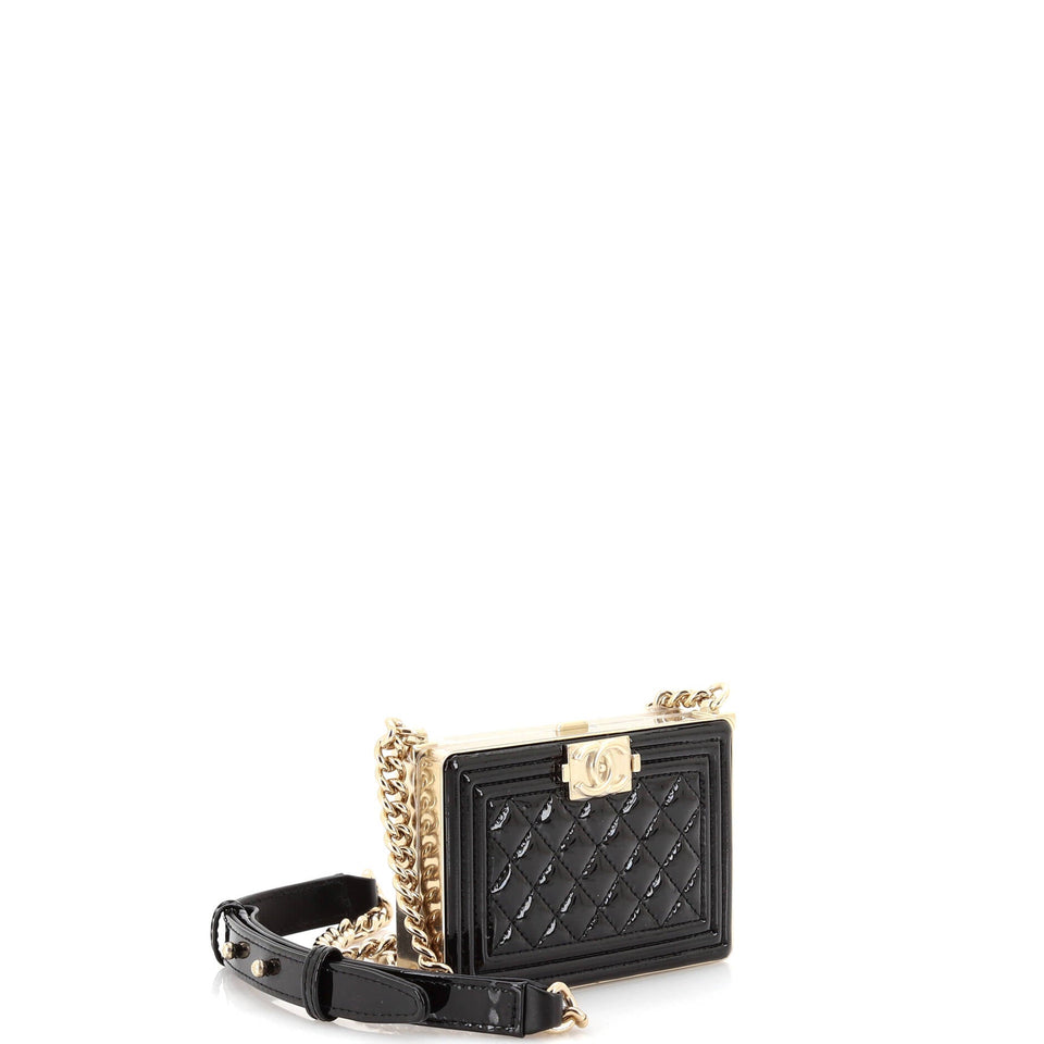 Boy Chain Box Minaudiere Quilted Patent