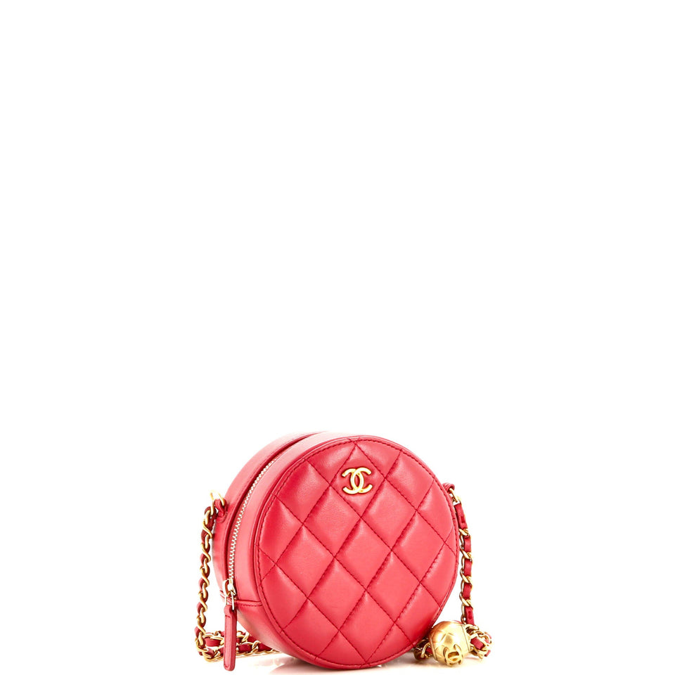 Pearl Crush Round Clutch with Chain Quilted Lambskin