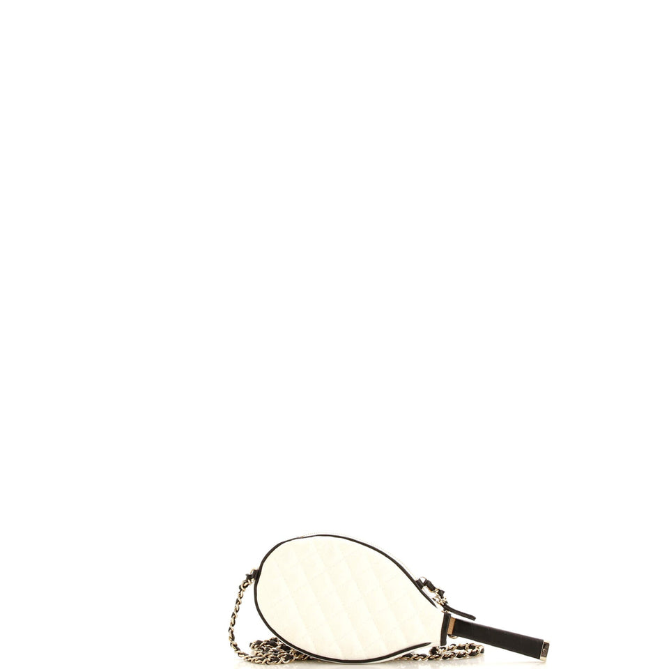 CC Tennis Racket Clutch with Chain Quilted Canvas and Leather