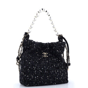 Pearl Drawstring Bag Sequin Embellished Tweed