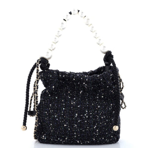 Pearl Drawstring Bag Sequin Embellished Tweed