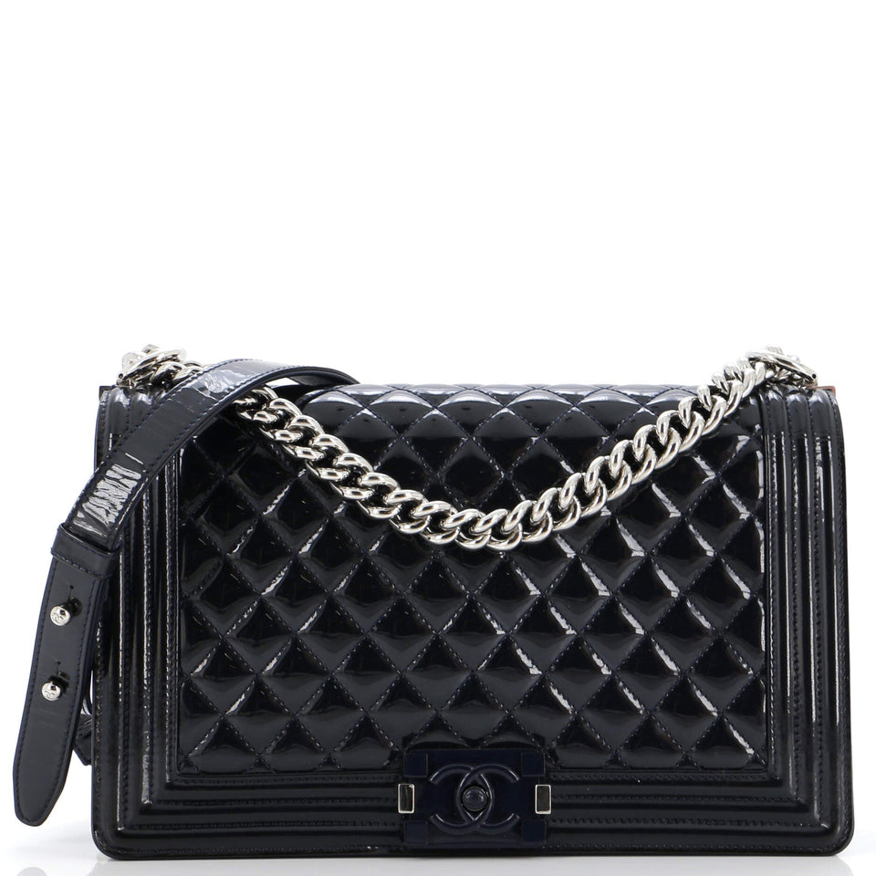 Boy Flap Bag Quilted Plexiglass Patent New Medium