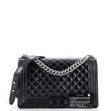 Boy Flap Bag Quilted Plexiglass Patent New Medium