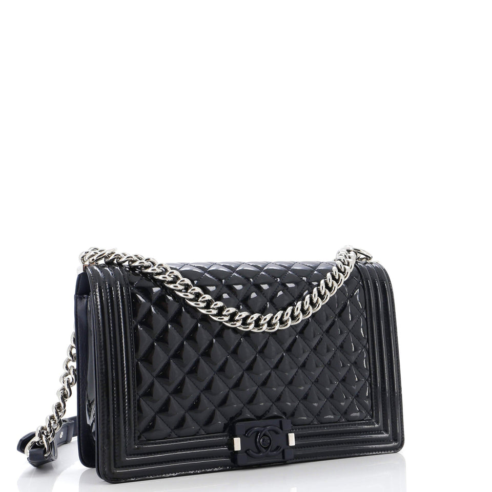 Boy Flap Bag Quilted Plexiglass Patent New Medium