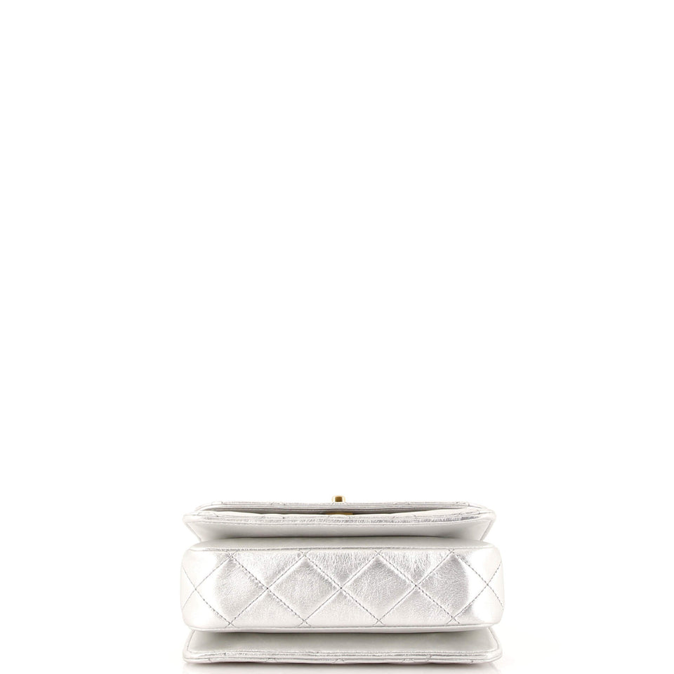 Logo Links Top Handle Flap Bag Quilted Calfskin Mini
