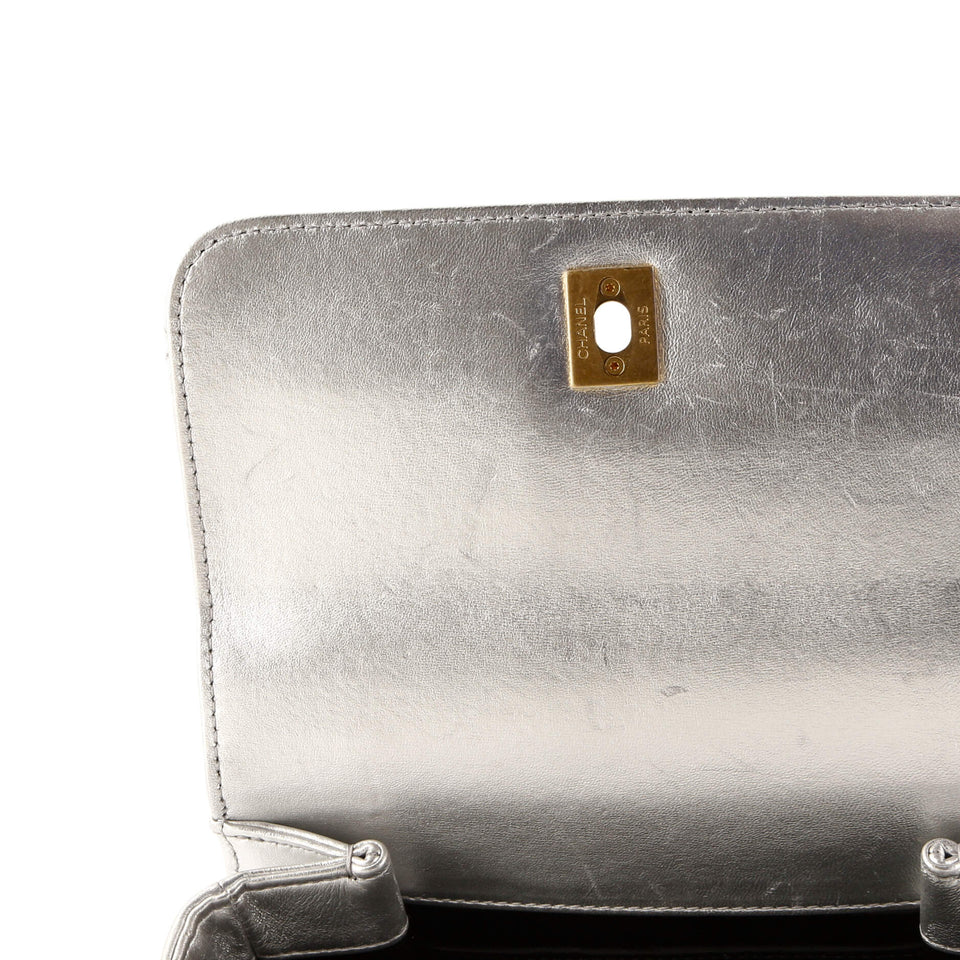 Logo Links Top Handle Flap Bag Quilted Calfskin Mini