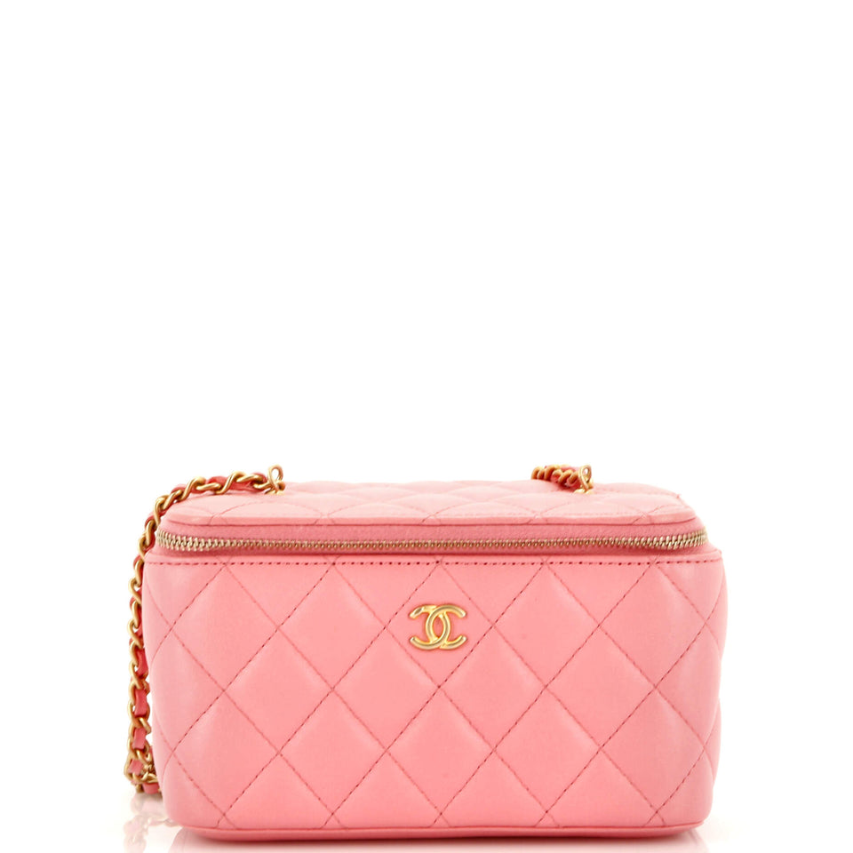 Pearl Crush Vanity Case with Chain Quilted Lambskin Small