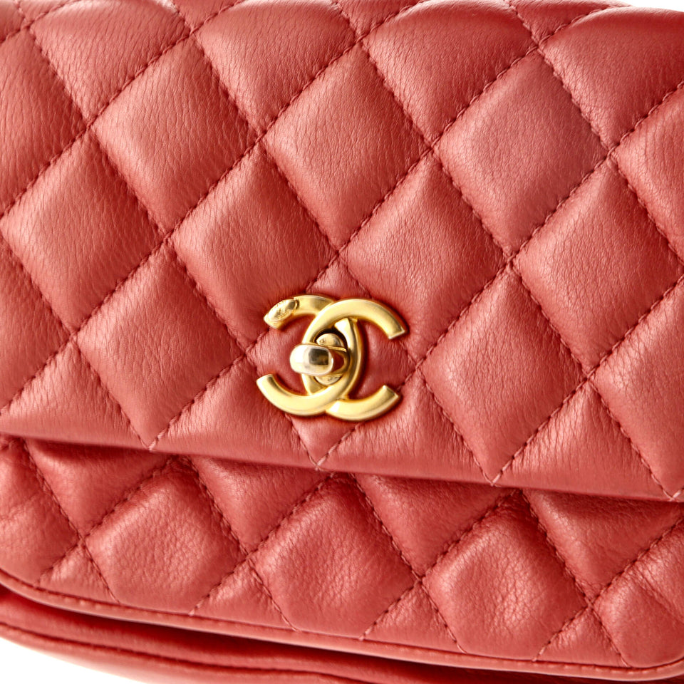 Front Pocket Top Handle Flap Bag Quilted Calfskin Mini