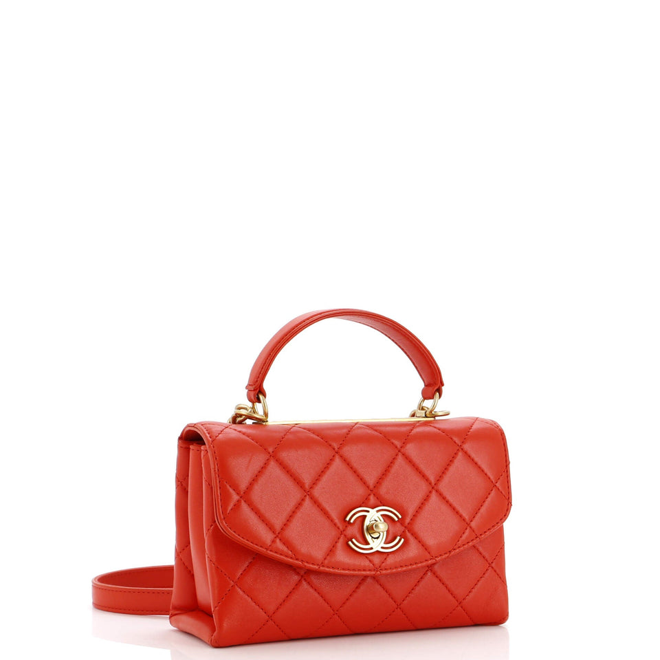 Trendy Spirit Top Handle Bag Quilted Lambskin Small