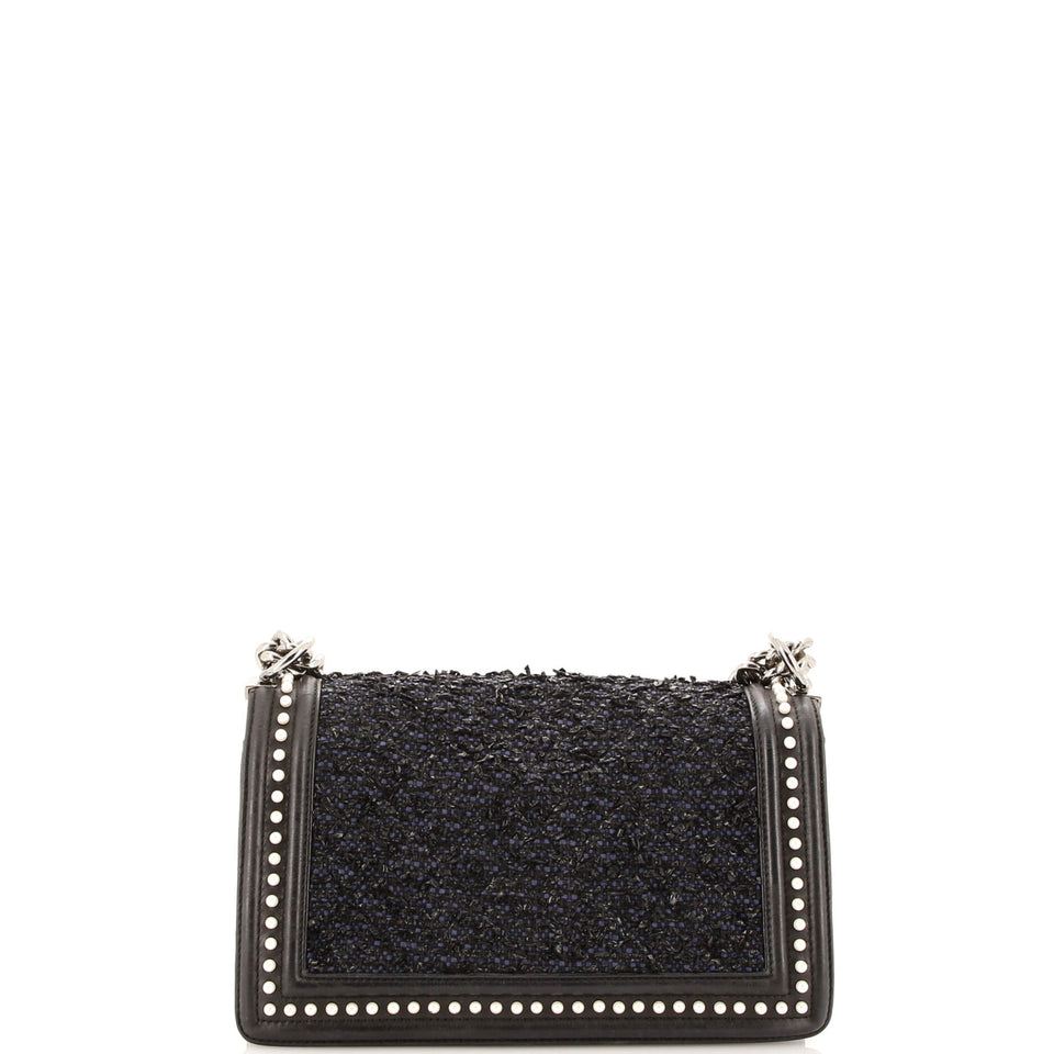 Boy Flap Bag Quilted Tweed with Pearl Embellished Calfskin Old Medium