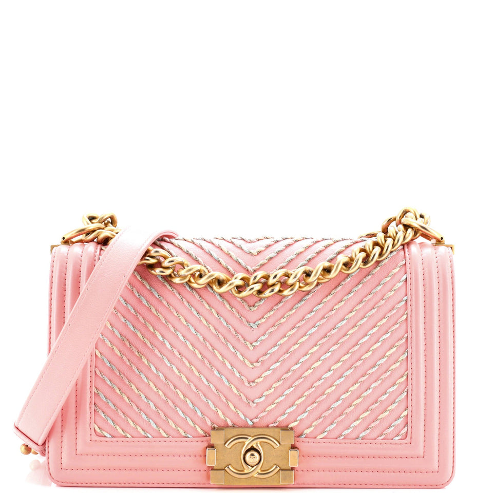 By The Sea Boy Flap Bag Chevron Embroidered Calfskin Old Medium