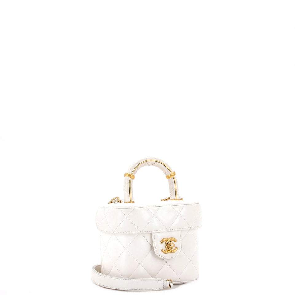 CC Top Handle Flap Vanity Case Quilted Lambskin Small
