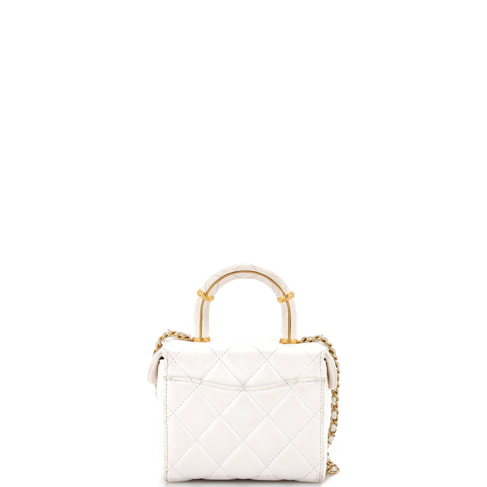 CC Top Handle Flap Vanity Case Quilted Lambskin Small
