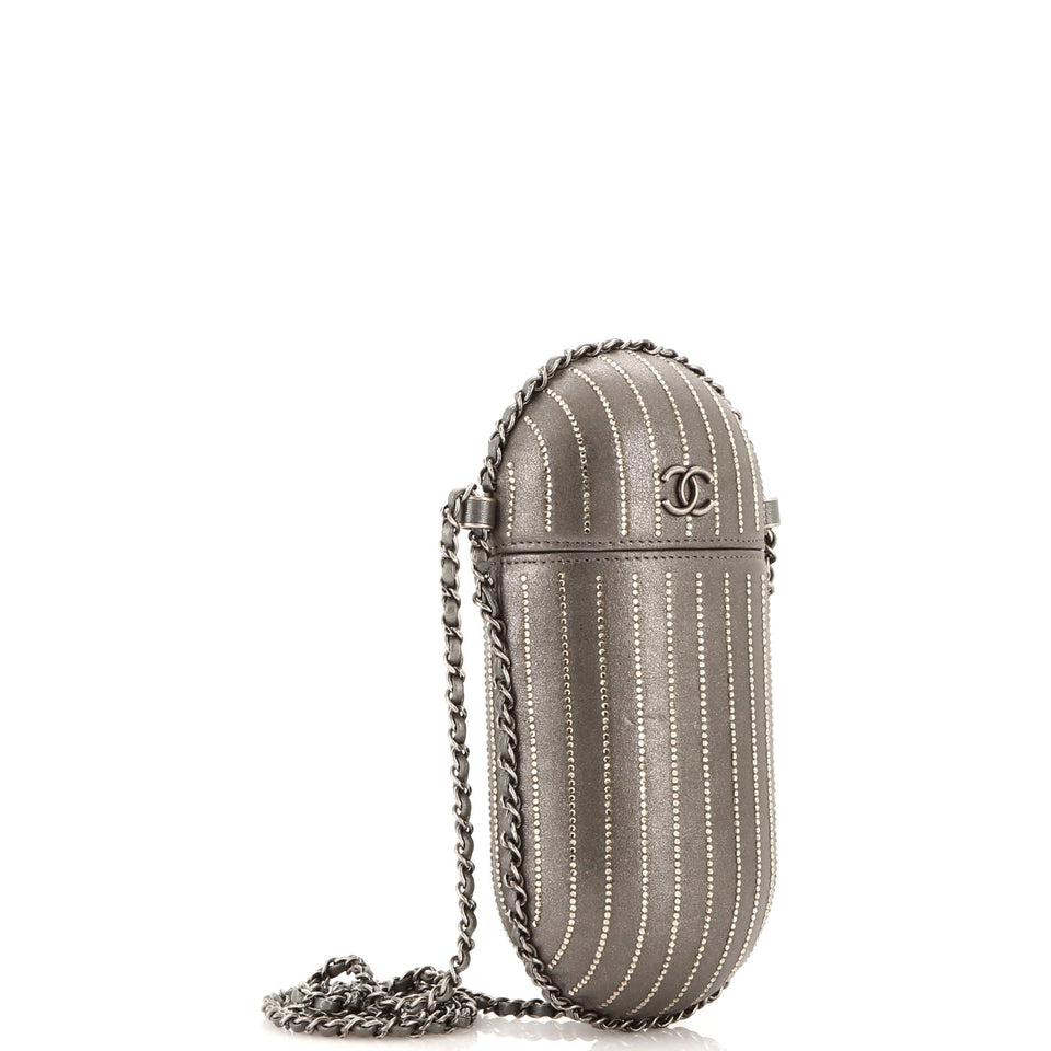 Chain Around Phone Holder Box Crossbody Lambskin with Crystals